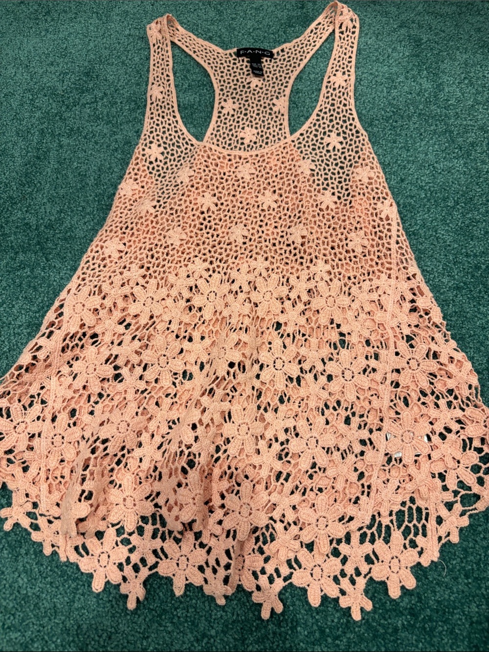 Fangโ Pink Floral Crochet Racerback Tank Top XS EUC